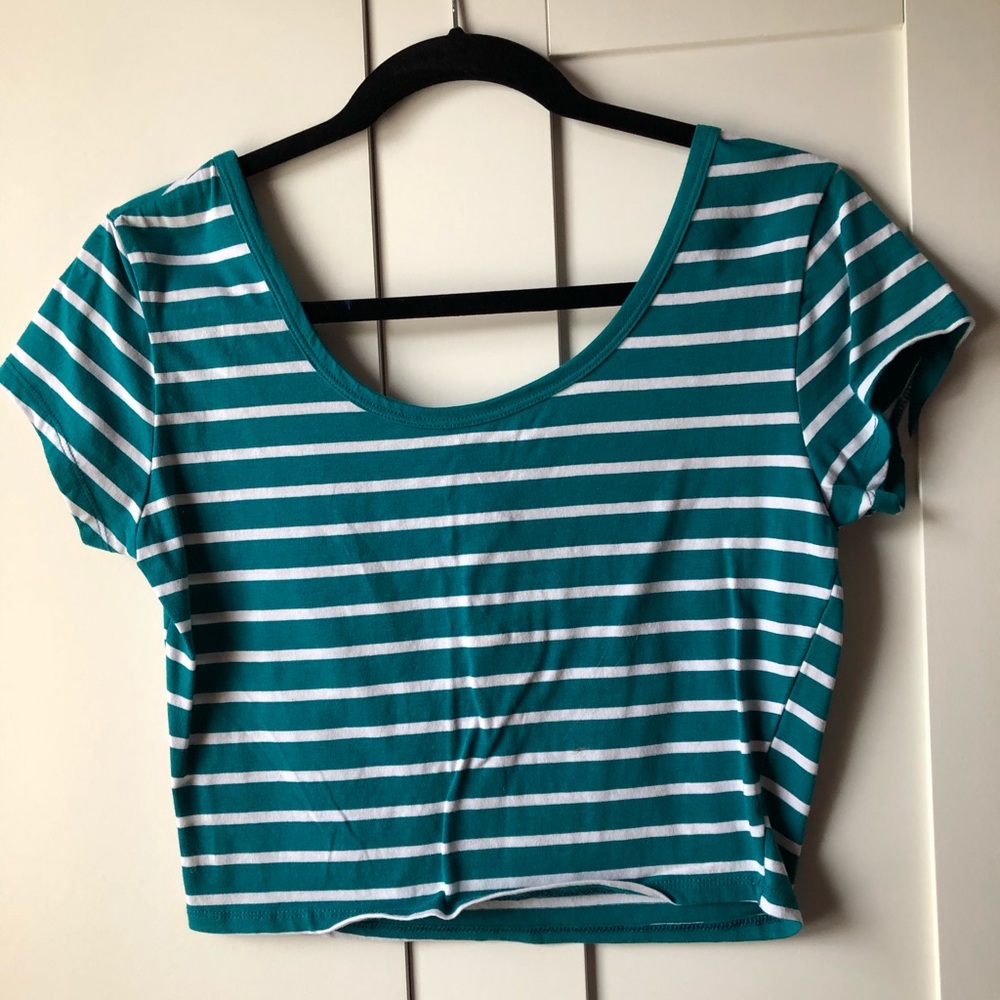 NWT Charlotte Russe Striped green crop top